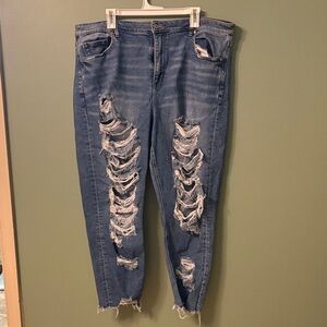 American Eagle Outfitters Ripped Blue Ankle Mom Jeans